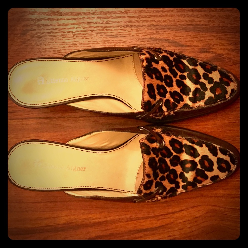 Etienne Aigner Leopard Leather Brown Mule shoes